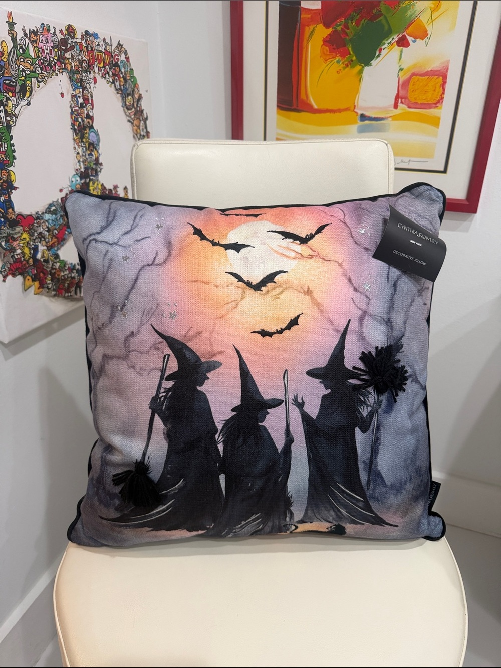Cynthia Rowley Halloween Witch Trio Decorative Pillow - Lavender & Black